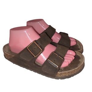 BIRKENSTOCK ARIZONA 9L 7M Brown Dist Suede Leather Double Buckle Summer Sandals